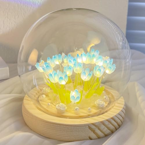 jackfru DIY Tulpe Nachtlicht, DIY Tulpe Nachtlicht, Tulip Lamp mit Glasabdeckung, Atmosphäre Licht Schlafzimmer Schlafen Tischlampe, Tulpe Blume Lampe für Kinder Mädchen Paar (Blau-20pcs)