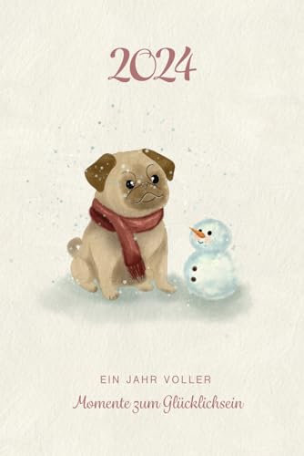 Mops Kalender 2024: Niedlicher Kalender 2024 mit farbigen Mops Illustrationen | A5 Format | Doppelseite für jede Woche | Mops Geschenke | Mops Artikel ... | Mops Kalender | Geschenke für Mopsliebhaber