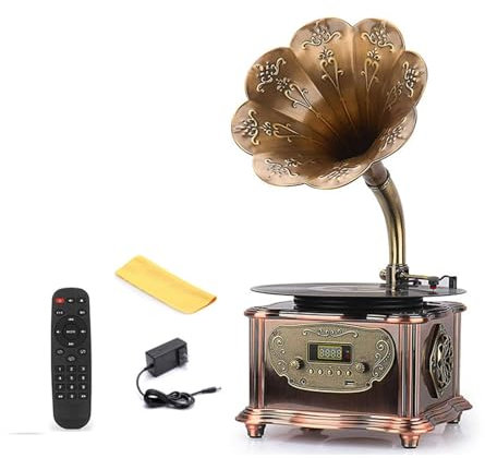 Retro Music Decoration Ornament Vinyl Gramophone Radio Wireless Bluetooth Connection Open Turntable,CanplayCD