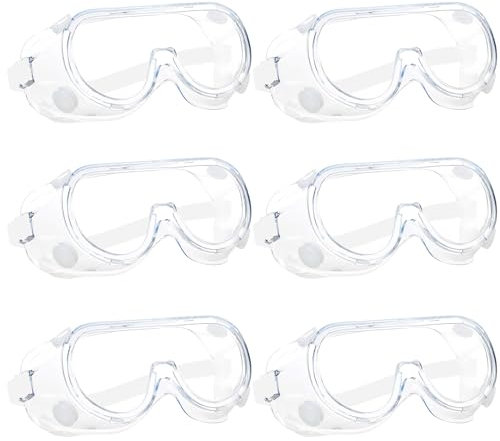 PIWOSGOL 6 Piezas Gafas de Seguridad, Ajustables Gafas de Protección Trabajo, Gafas de Seguridad con Lente PC Antivaho y Antipolvo, gafas de seguridad trabajo Transparente para Laboratorio Taller