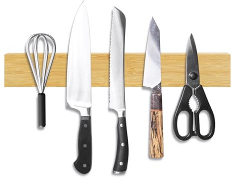 Aolso Magnética para Cuchillos,30cm Barra Magnética para Cuchillos,Portacuchillos Magnético de Madera,Puede Absorber Herramientas de Hierro,Soporte Magnético Cuchillo con Autoadhesivo