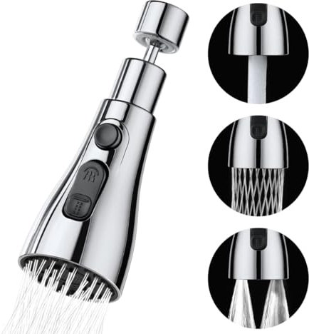 Aireador Grifo Cocina de 360° Giratorio F24 M22 con Adaptador, 3 Modos Ajustable, Extension Difusor Atomizador Universal, Grifo Dispositivo Anti Salpicadura para Cocina, Cuarto de baño