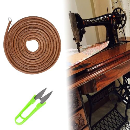 Nähmaschine Gürtel,Nähmaschine Riemen,183cm Riemen Nähmaschine Gürtel,5mm Rund Leder Antriebsriemen,mit Clippers,Lederriemen Nähmaschine,für Vintage Home Pedal hausieren Typ Nähmaschine