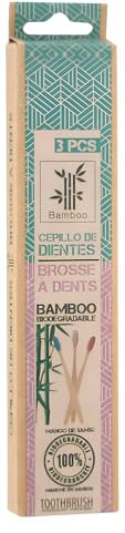FORNOR BROSSE À DENTS EN BAMBOU X3-1,5 x 19 cm, Bleu, Rose, Blanc, Ergonomique et compacte, Douce, Adulte, Unisexes-Adultes