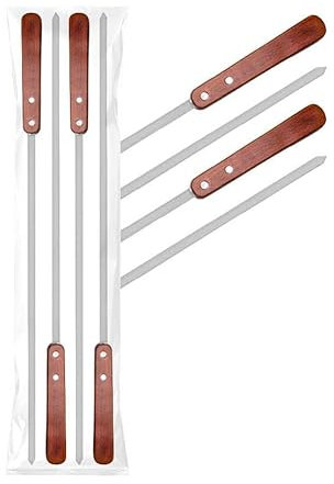 4 pinchos para barbacoa de acero inoxidable con mango de madera, 55 cm de largo, 1 cm de ancho, 1,5 mm de grosor, pinchos para carne, pinchos de mangal, 50