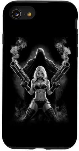 Hülle für iPhone SE (2020) / 7 / 8 Mädchen mit großen Waffen im Vintage-Stil künstlerisch
