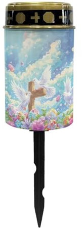 Uorisanigo Cross and Peace Dove Solar Grave Lights - Flameless Solar Powered Light for Prayer - Waterproof - Cemetery Decor Candle Lamp