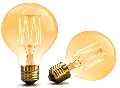 Yexati Vintage Edison Light Bulbs, 40W G80 E27 Dimmable Screw Edison Bulbs 220-240V, 2700K Warm White Retro Filament Lamp Globe Bulbs Warm Light, 2 Pack