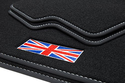 teileplus24 B507 Exclusive Union Jack Logo Fußmatten kompatibel mit Mini Countryman 3 U25 2024- Ziernähte
