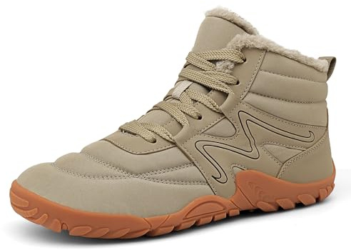 Mens Womens Winter Hiking Boots Wide Toe Box Warm Snow Boots Minimalist Barefoot Boots Zero Drop Sole Waterproof Non-Slip Ankle Booties Sand Size 11 Women/9.5 Men