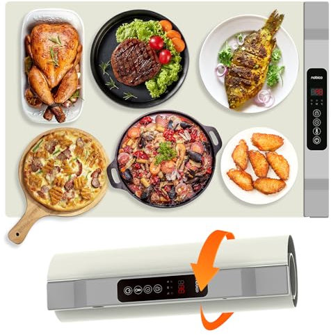 Electric Warming Tray with 7 Heat Settings 60-120℃, Silicone Heating Mat for Food, Rollable & Portable Food Warmer 65 * 43cm, 4 Hours Auto-Off