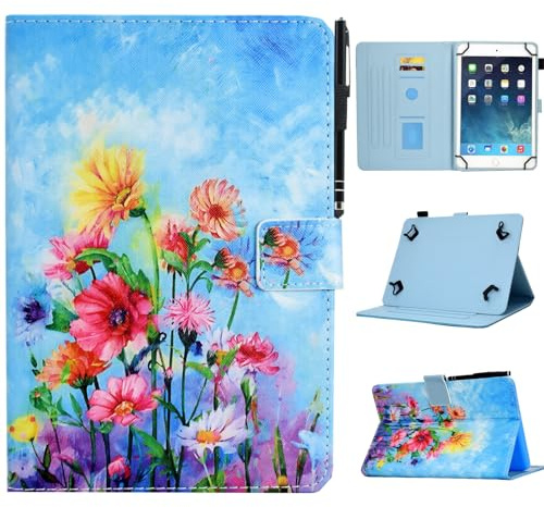KEROM Universal 10.1 Zoll Tablet Hülle, Universal 10 Zoll Tablet Hülle, PU Leder Schutzhülle Universal Hülle für alle alle 9,5 Zoll bis 10,5 Zoll Android/iOS/Windows Tablets, Garten