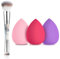 DUAIU 3 Pcs & 1 Pc Makeup Sponges & Brushes: Non-latex Beauty Blender & Marble Handle Kabuki Makeup Brushes - Dual-ended 2-in-1 Foundation, Blush, Eyeshadow & Eyebrow Brush Set
