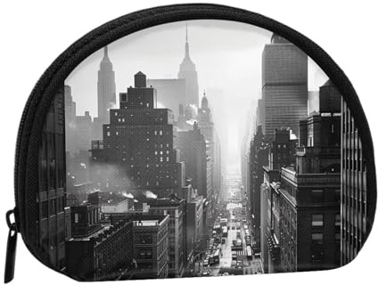 JKLQWC Mini porte-monnaie noir et blanc imprimé New York pour femme avec fermeture éclair, Noir , Taille unique, Moderne