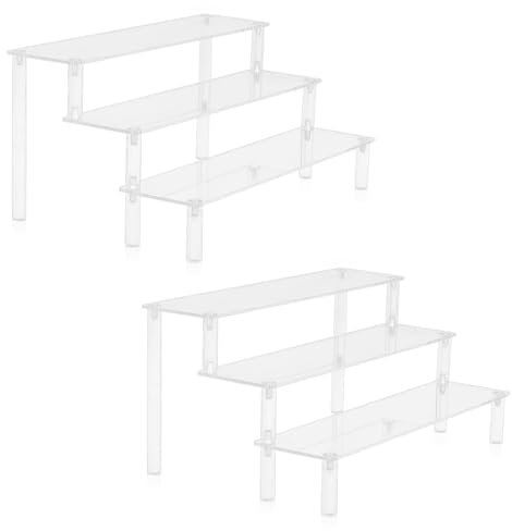 TVNYOUJIA Acryl Display Ständer, Acryl Riser Display Ständer Halter, Transparente 3-stufiger Ausstellungsregal für Figuren Cupcake Make up Kosmetik Dessert Gewürze Organizer Aufbewahrung(30cm, 2 STK)