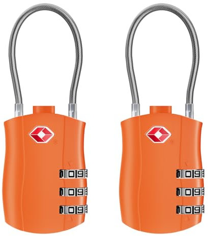 NAGE TSA Schloss, Koffer Schloss, Zahlenschloss 3 Stellig, Zahlenschloss Koffer mit Flexible Kabel, Zahlenschloss Klein, Kleines Schloss für Gepäck, Handtaschen, Fitnessstudios (2 Stücke, Orange)