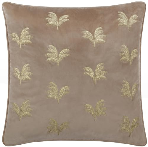 Paoletti Guilded Palms Embroidered Feather Rich Cushion - Mink - 45x45cm