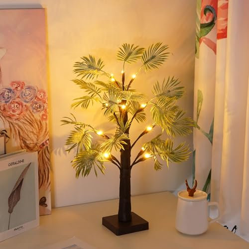Arbre lumineux à LED blanc chaud - Hauteur : 55 cm - Avec 16 LED - Fonctionne avec USB / piles - Branches réglables - Pour décoration de printemps, Pâques - Palmier