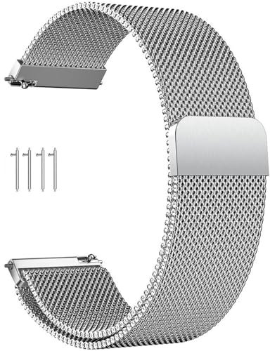 PDSQL Edelstahl Mesh Uhrenarmband, Metall Ersatz Armband Edelstahlarmband mit Magnetverschluss Smartwatch Schnellverschluss Watch Uhren Ersatzband Für Damen Herren (Silber, 16mm)