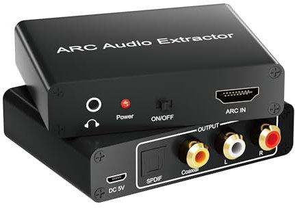 HDMI ARC Audio Extractor Adapter 192KHz, with SPDIF, Coaxial, 3.5mm, RCA Stereo, HDMI ARC to RCA Optical Audio Adapter Extractor for Sony LG Samsung TV, Soundbar, PS 5