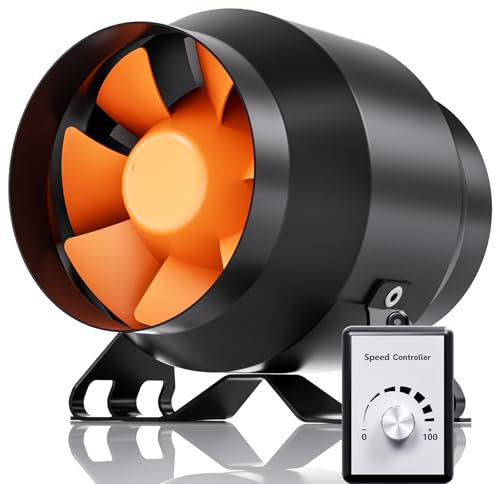 Hon&Guan 100mm Rohrventilator mit Drehzahlregler,EC Rohrlüfter 360 m³/h EU-Stecker für Growzelt Gewächshaus Aktivkohlefilter 3D-Drucker