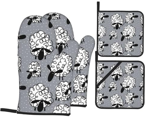 Mouton drôle, Ensemble de 4 maniques et Gants de Cuisine, maniques résistantes à la Chaleur