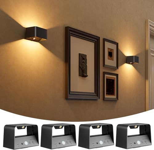 NIORSUN Wandleuchte Innen Akku mit Bewegungssensor, Wandlampe Akku mit Fernbedienung, 3 Farben Wiederaufladbare LED Wandlampe Batteriebetrieben, 5000mAh Wandlicht für Schlafzimmer, Wohnzimmer Black