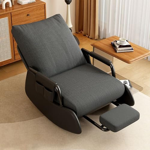 OVLRIJP Schaukelstuhl Lesesessel Bequem, Schaukelstühle Schaukelsessel mit 3-Fach Verstellbare Rückenlehne, Relaxsessel mit Dehnbare Fußstütze, Sessel für Schlafzimmer, Wohnzimmer (Grau)