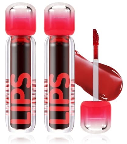Boobeen 2Pcs Hydrating Lip Stain, Lip Gloss - Langanhaltende Feuchtigkeit, nicht klebend, wasserfest mit Wasserlicht Glanz & glättende Flüssigkeit Lip Stain für glänzende pralle Lippen