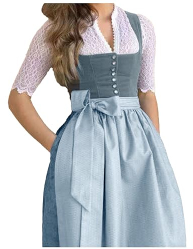 Duohropke Dirndl Damen Oktoberfest Kleidung Traditionell Sexy Trachtenkleid Curvy Klassisch Ohne Bluse Satin Trachtenrock Dirndl Trachtenkleider Dress Kleid Karneval Party Kostüm für Bierfest