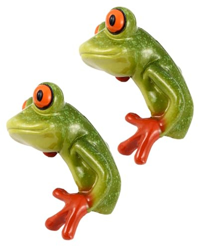 AKOOSY 2 Stück Kunstharz Froschfiguren Grün für Schreibtischdeko | Desktop Kunsthandwerk, Kreative Gestaltung mit Lebendigem Erscheinungsbild, Heimdekoration für Kinder