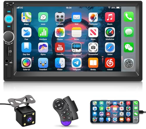 Double Din Car Stereo with Reverse Camera 7 inch Touch Screen Car Radio 2 Din Support Mirror Link Bluetooth SWC FM AUX-in TF Card + Remote Control