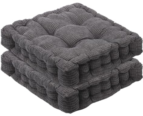 2er Set Stuhlkissen, Sitzkissen 40 * 40cm für Indoor und Outdoor,Dicke Bodenkissen, Stuhl Sitzpolster Passt für Haus, Garten, Büro und Autositze Sitzerhöhung (Dunkelgrau)