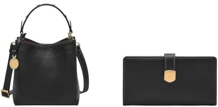 Fossil Damen Jessie Schwarze Ledertasche und Lennox Portemonnaie, Set