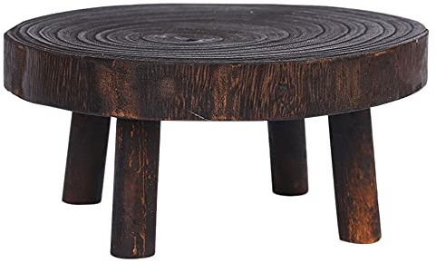 Sirxlevcy Rustic Decorative Round Wood Pedestal Plant Pot Riser Plant Stand Potted Plant Shelf for Indoor Outdoor Home Decor A