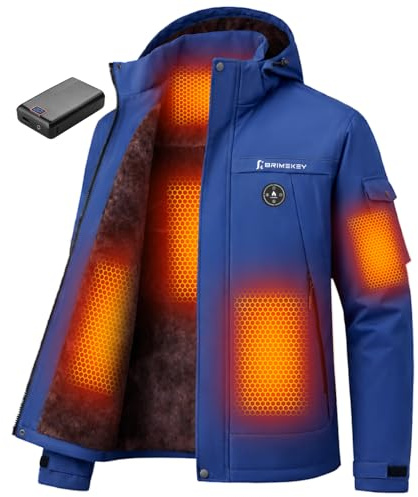 Brimekey Graphen Beheizte Jacke Herren mit Fleecefutter, Heizjacke Herren mit 20000mAh 7,4V Akku 6 Heizzonen & 3 Temperaturstufen, Wasserdichte Winddichte Winterjacke Beheizbare Jacke für Ski und Jagd