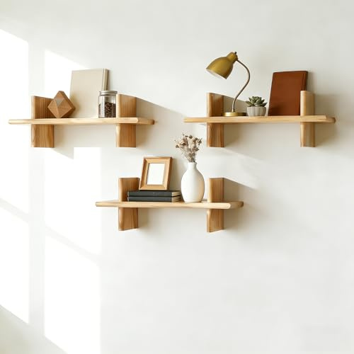 3Pcs Wandregal, 40cm Regal Wand Holz, Schwebendes Regal, Schweberegale, Wandregale zur Aufbewahrung, Modern Wandboard, DIY Wandmontage Hängeregale für Wohnzimmer Badezimmer Schlafzimmer Büro (ms)