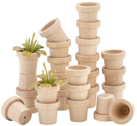 PH PandaHall 25 mini macetas de madera de 0.6 x 0.6 pulgadas, macetas de madera natural para decoración del hogar, Navidad, regalos de cumpleaños, amantes de las plantas, manualidades, proyectos de