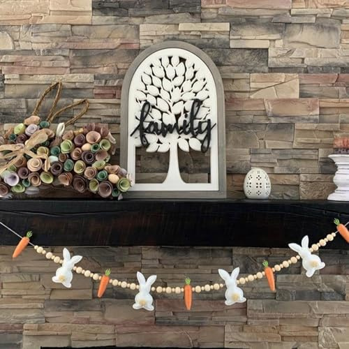 2 Stück Osterndeko,1m Ostergirlande mit Möhren Osterhasen Holzperlen für Tisch Fenster Kaminsims Treppe Baum Frühling Ostern Haus Dekoration Osterdeko zum Aufhängen (Mehrfarbig)