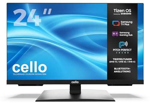 Cello C2426TZH TV LED Smart da 24 senza cornice con Tizen OS di Samsung, Bluetooth, Gaming Hub, altoparlanti Pitch Perfect, ideale per cucina, camera da letto e piccoli spazi, triplo sintonizzatore