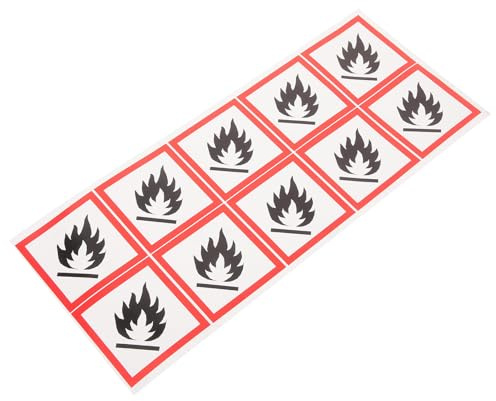 Aufkleber mit Warnhinweis für Entzündbare Flüssigkeiten Pvc Selbstklebend | 1 Blatt, 10 Stück pro Blatt, Leicht Anzubringen, Praktische Sicherheitskennzeichnung