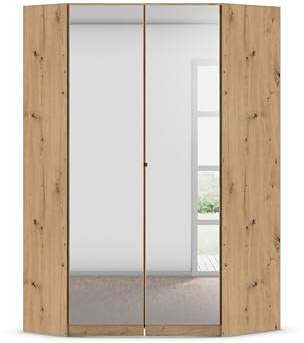 Rauch Möbel Costa, Eckschrank, Farbe Eiche Artisan, Breite 117 cm | Eckkleiderschrank, 2-türig, mit Spiegel, Zubehör Basic, für Schlafzimmer, Kinderzimmer, Babyzimmer, Garderobe, Flur