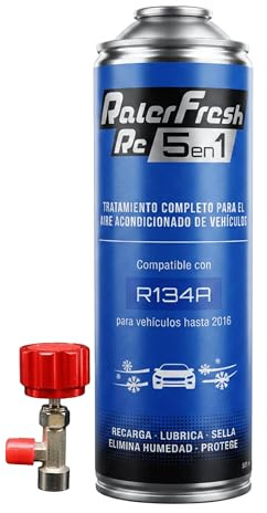 Ralerfresh RC 5 en 1 – Recarga de aire acondicionado coche R134a hasta 2016 - Gas refrigerante, Sella fugas, Lubricante, Elimina humedad y Protege (RC51 + Llave)