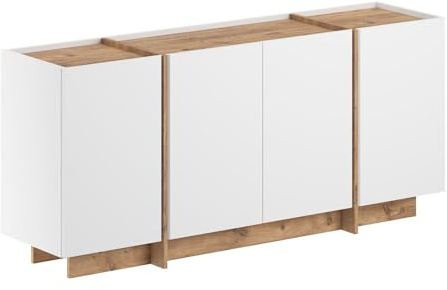 Moderner Konsolentisch, Weiß & Atlantic Pine, 180 x 80 x 45 cm | 100% melaminbeschichtete Spanplatte, 18 mm dick | Soft-Close-Scharniere, mehrere Regale | skandinavisches Design für Wohnräume