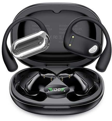 Acjohtin EUQQ Auriculares Open Ear Bluetooth 6.1 Inalámbricos, Sin Presión con Gancho para Oreja, 50H de Autonomía, Sonido Estéreo, Impermeables IPX7, Deportivos para Running