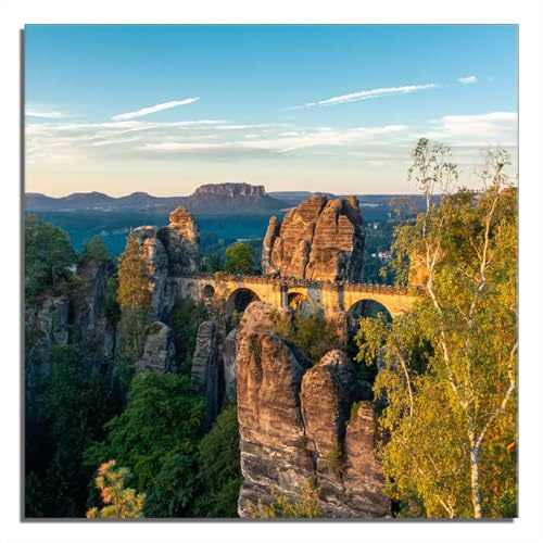 Wallario Wandbild aus Acryl, 50 x 50 cm, freischwebende Optik - Steinerne Brücke in der Landschaft