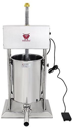 Beeketal 'BT020E' Profi Wurstfüllmaschine elektrisch mit Fußpedal (20 L Volumen), Profi Wurstfüller Maschine mit stufenlosem Geschwindigkeitsregler und Fußpedal, Set inkl. 4 Edelstahl Fülltüllen