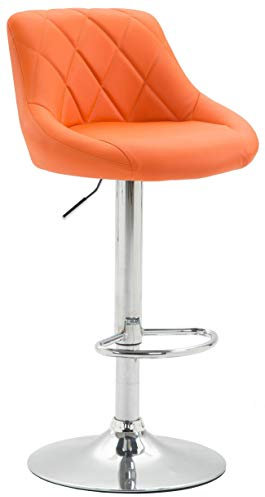 Tabouret De Bar Réglable en Hauteur Lazio Similicuir I Chaise Hauteur De Bar Confortable avec Dossier Et Repose-Pied I Réglable Pivotant, Couleur:Orange, Couleur du Cadre:Chrome