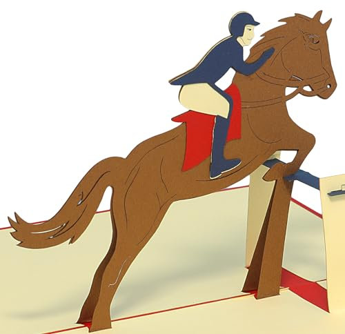 LINPOPUP®, LIN17510, POP- UP Karten Sport, POP UP Karten Geburtstag, 3D Grußkarten Klappkarte Karte Pferde Einladungskarte für Pferdeliebhaber, Geburtstagskarte, Pferd, Reiter, N273