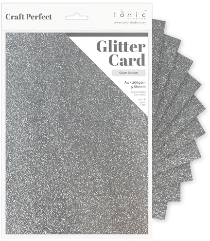 Tonic Studios A4 Craft Perfect Glitter Card, Cardstock, Silver Screen, 30 x 21.5 x 0.5 cm